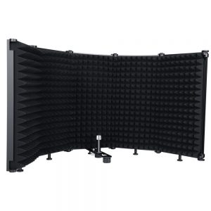 Microphone Isolation Shield 5-Panel Wind Screen Foldable 3/8" and 5/8" Threaded High Density Absorbing Foam for Recording Studio