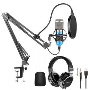 Neewer USB Microphone Kit: Cardioid Condenser Mic, Foam Cap, Arm Stand and Shock Mount for Karaoke/YouTube/Podcasts/Singing etc