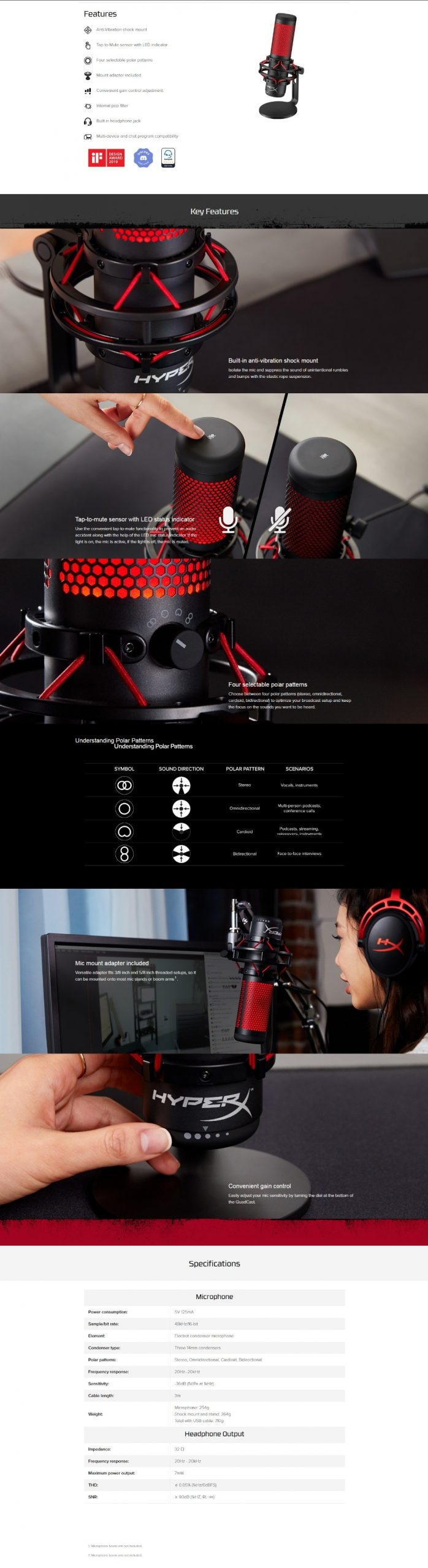 Kingston HyperX QuadCast USB Condenser Gaming Microphone Professional Computer Microfone for PC PS4 Mac Podcasts Twitch YouTube